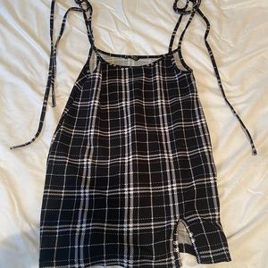 Plaid Print Knotted Shoulder Overall Dress